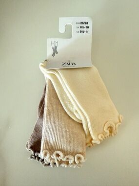 NWT Zara Kids Set of 3 Ruffled Socks, Size EUR 26/28, US 9.5-11